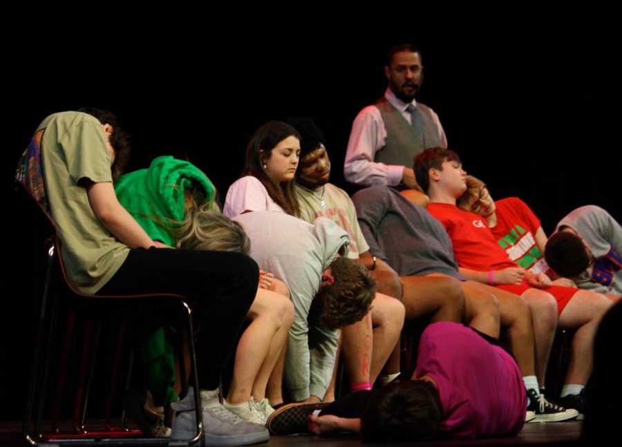 During the hypnotism, some of the students grew so tired that they fell onto the floor.