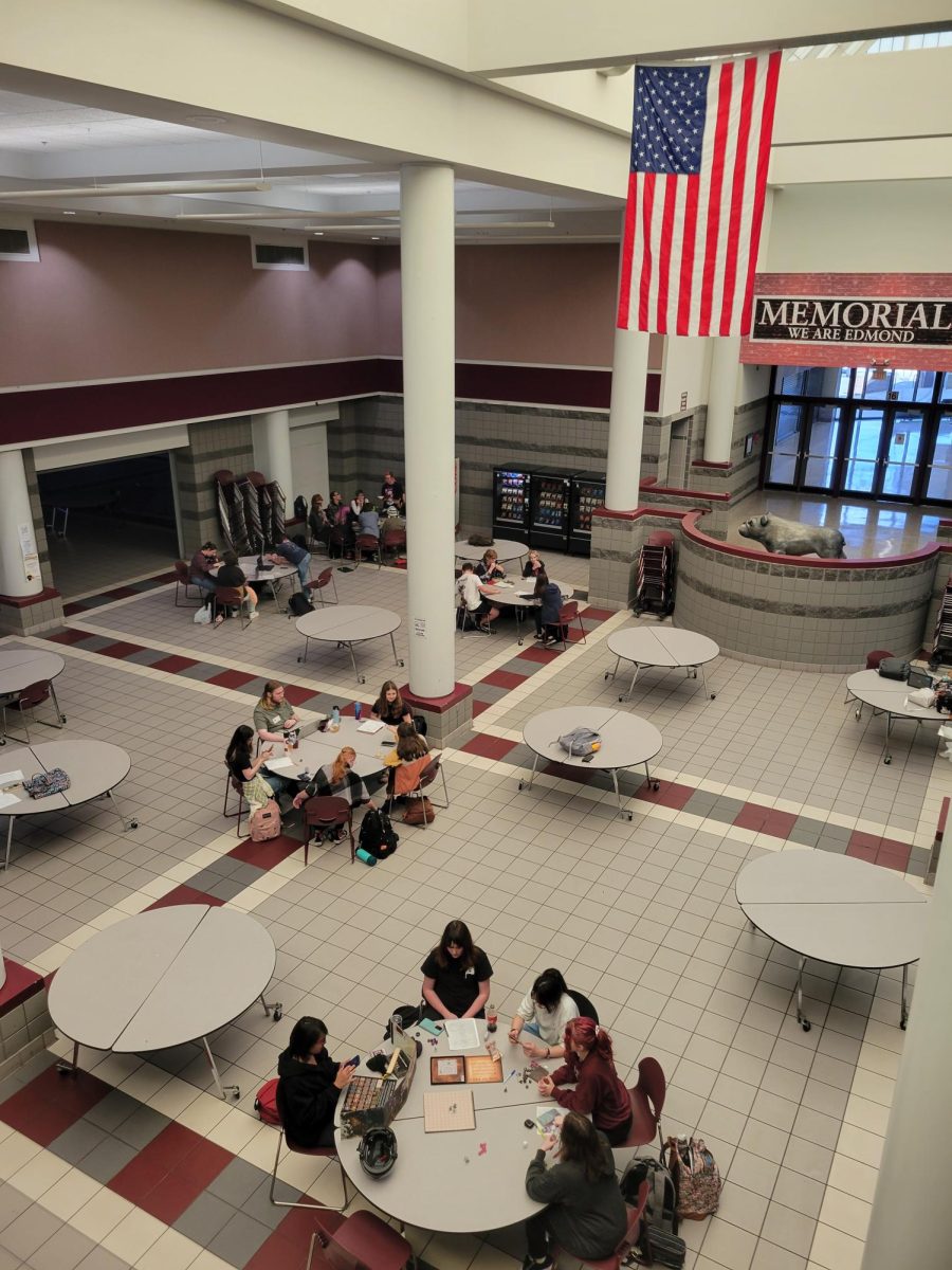 Students gather in the lower commons to participate in Adventurer's Guild club.