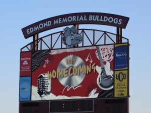 The homecoming sign during the game. 