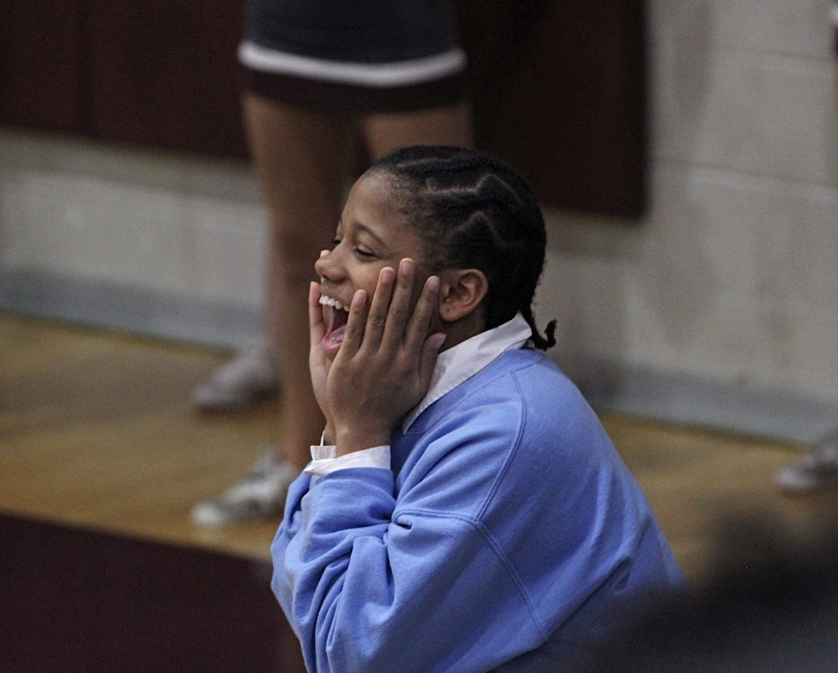 Sophomore Quashia Miller celebrating the lady dog's victory.