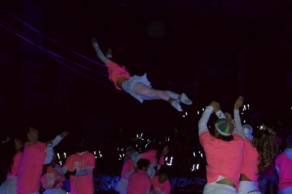 The seniors performed several cheer-style stunts during their performance, including throwing students into the air. 