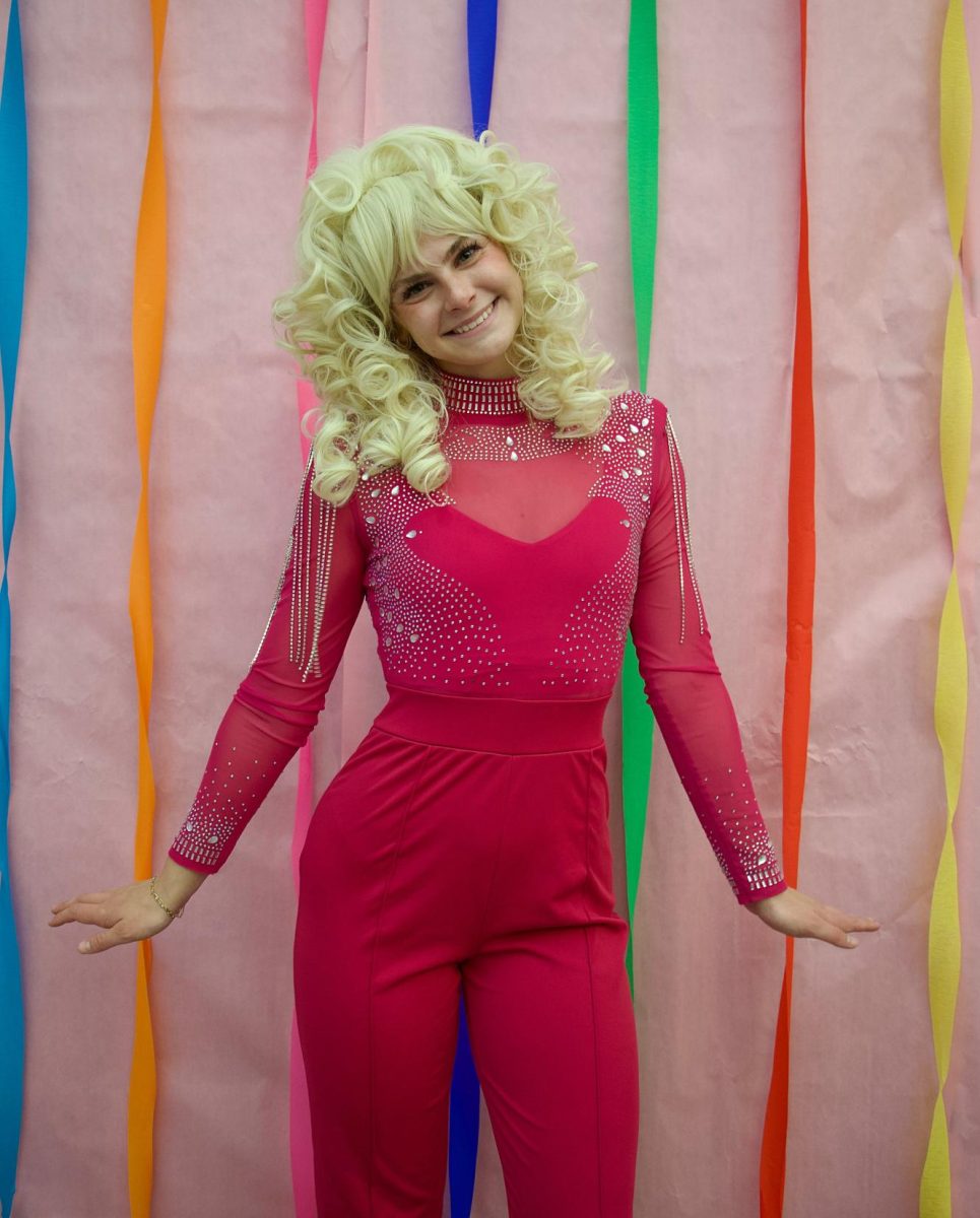 Senior Anna Rowntree working 9 to 5 in StuCo as Dolly Parton.