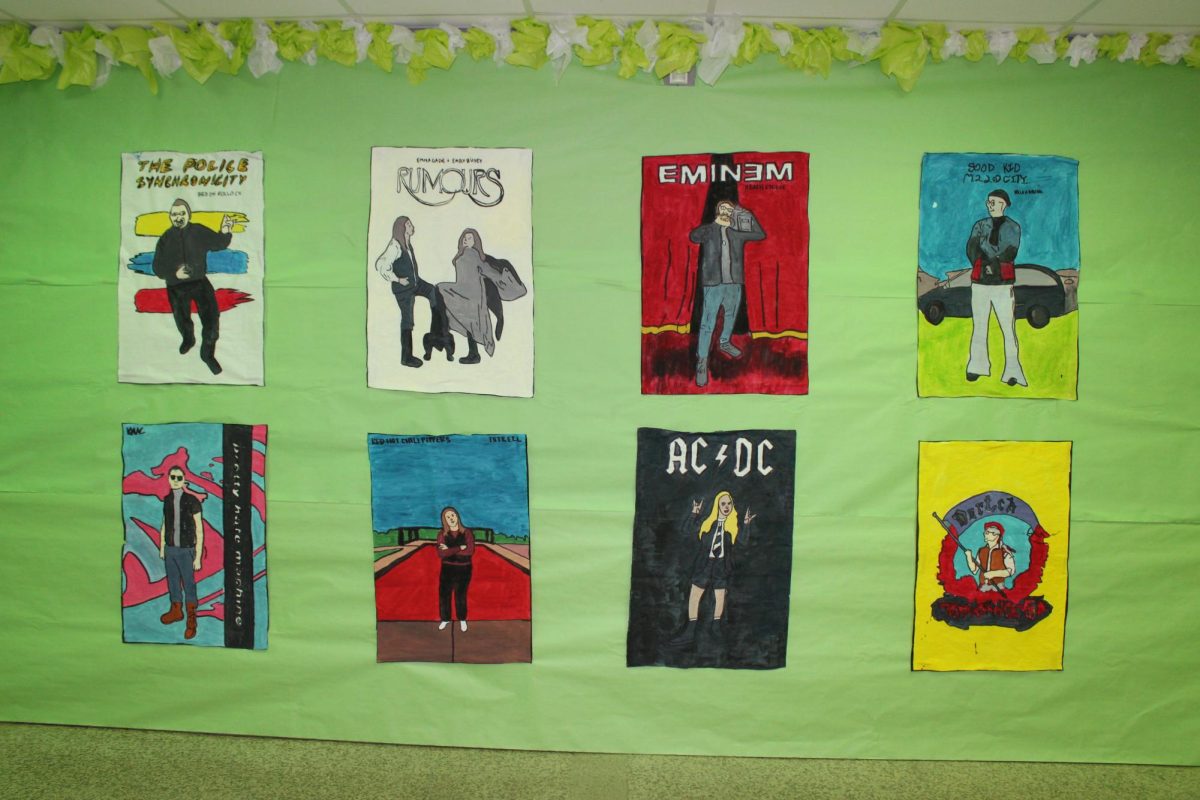 Student council decorated the entire school, featuring well-known albums and musicians to fit the Swine FM theme.