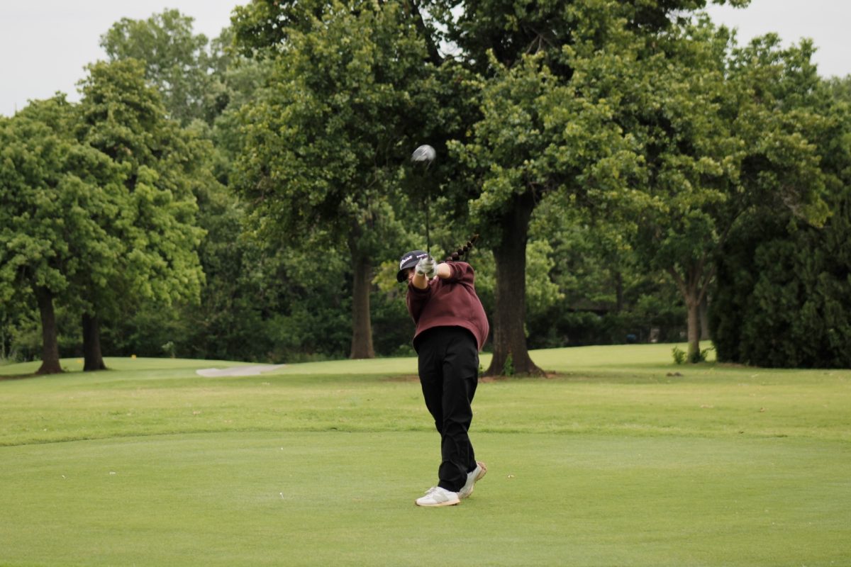 Sophomore Mya Maguire launched the golf ball 200 yards.